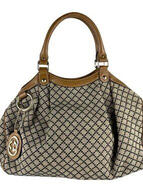 Auth GUCCI Diamante Handbag Brown Canvas/Leather - z9931
